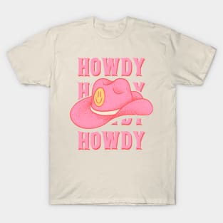 HOWDY HOWDY HOWDY YALL | Pink Cowboy Hat Cowgirl Preppy Aesthetic | Creamy Pink Background T-Shirt